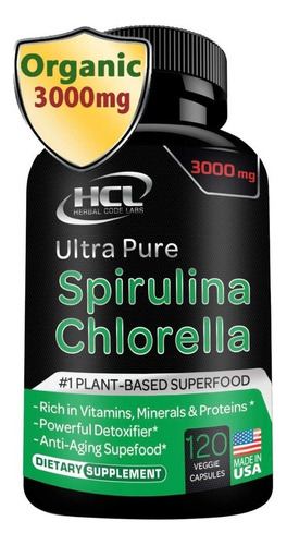 Chlorella Spirulina Polvo 3000 Mg Algas Verdes Azules 120cap