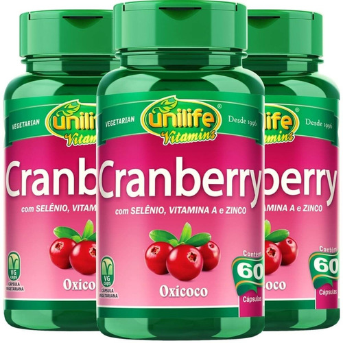 Kit 3 - Cranberry 500mg Unilife 60 Cápsulas - Promoção