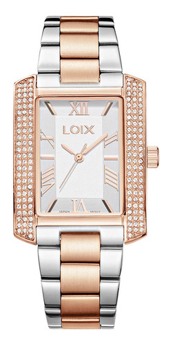 Reloj Loix Mujer La1132-1 Plateado Con Oro Rosa Y Piedras