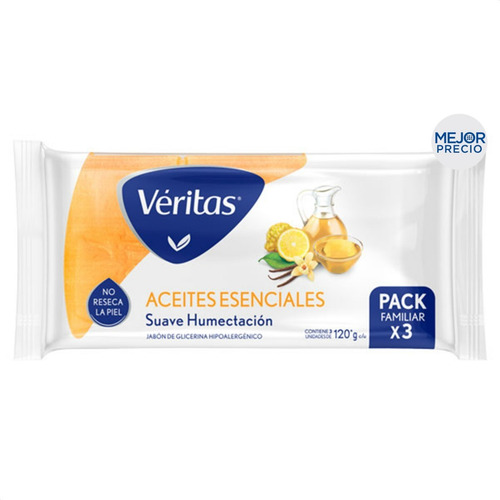 Imagen 1 de 5 de Jabon De Tocador Con Gliserina Veritas Aceites Esenciales X3