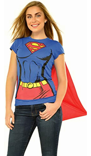 Rubie's Dc Comics Super-girl T-shirt With Cape, Blue, Large