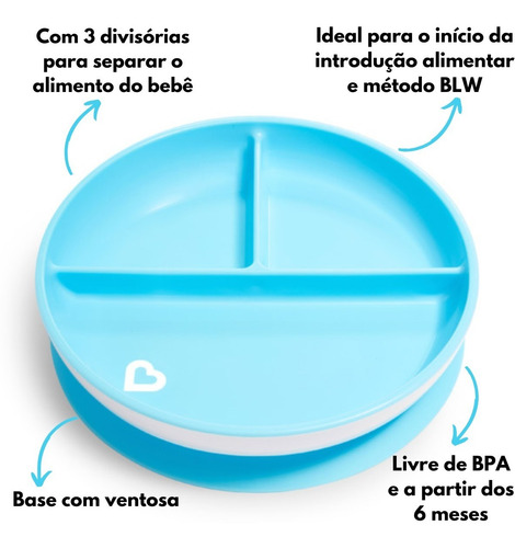 Imagem 4 de 8 de Prato Infantil Munchkin Com Divisória Ventosa Bebe Envio 24h