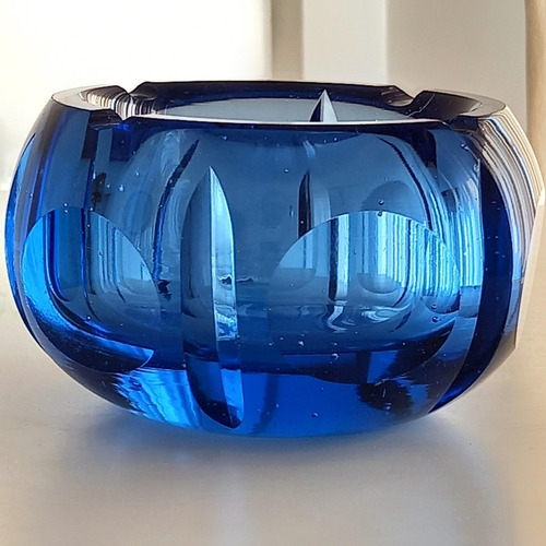 Enorme Cenicero Diseño Modernista Azul Cobalto