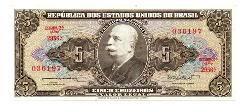 Billete Brasil 5 Cruzeiros, Pick 176a, Año 1962 Mb+