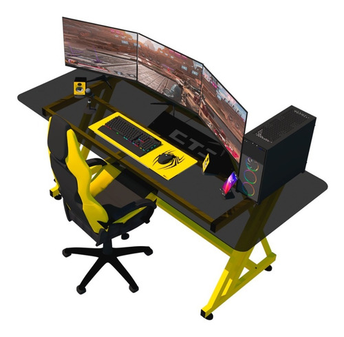 Escritorio Gamer Pro Z Yellow Vidrio Pc Computadora 1.5m X L