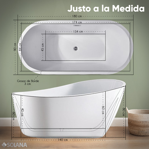 Solana Kit Bañera Ovalada 180x90 Cm Con Desnivel De Acrílico Solido + Grifo Independiente Monomando Cuello Cisne Gold / Kit Completo Bañera Acrílico De Alto Brillo y Grifo de Acero Inoxidable