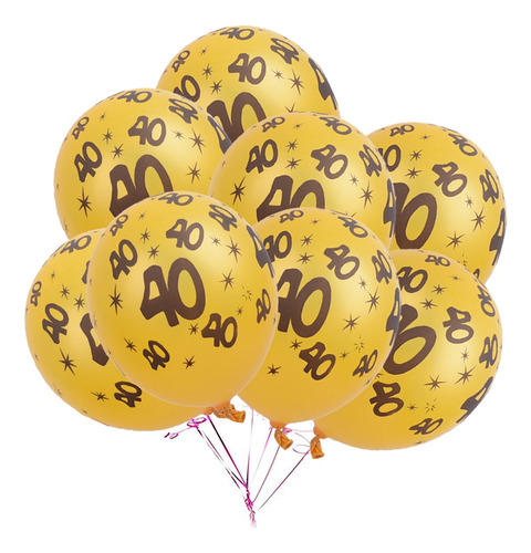 Globos De Látex Dorados Con El Número 40, Paquete De 12 Unid