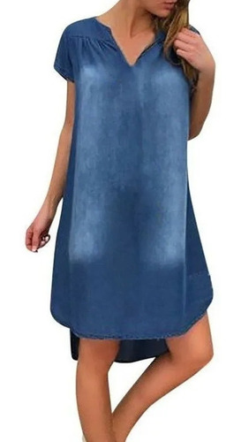 Vestido De Verano Cuello V De Mezclilla Largo Mujeres