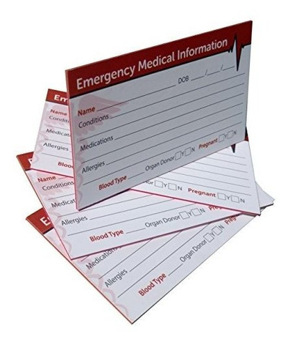 Tarjeta De Emergencia Médica (4 Unidades) Triple Capa 38 Pt.