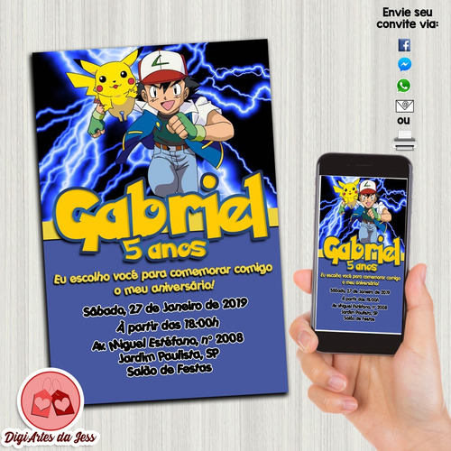 Imagem 1 de 2 de Convite Digital Pokemon 001