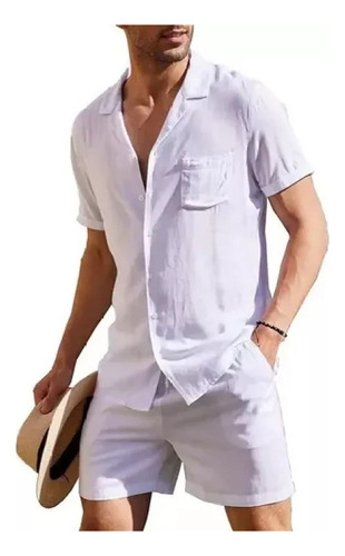 Conjunto De Camisa Casual De Manga Corta De Lino Para Hombre