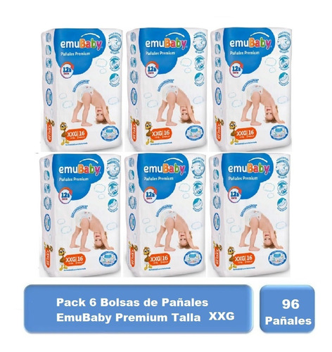 Pack 96u Pañales Premium Talla Xxg (+14kg) Emubaby