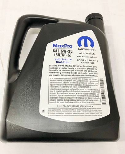 Aceite Max Pro 5w30 Jeep Compass 2.0 4litros Mopar Original