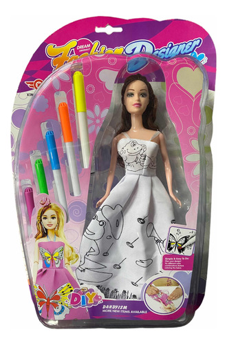 Muñeca Para Pintar Niñas Barbie Lavable Con Plumones