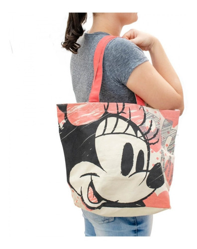 Bolsa Shopping Bag Corações Minnie - Disney Cor Creme Desenho Do Tecido Minnie Mouse