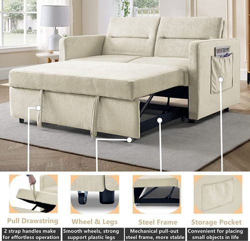 Sofa Cama Extraible 3 En 1 Terciopelo Color Beige Gynsseh