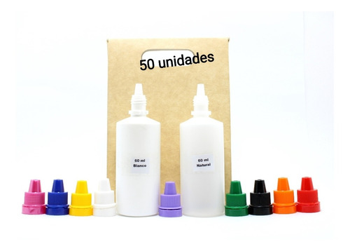 50 Gotero Plástico Natural 60 Ml Tapa Banda De Seguridad 