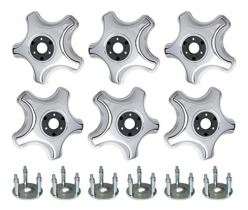 6 Calota 5 Pontas Metal Aro 16 Rodoar Caminhao + 6 Suporte