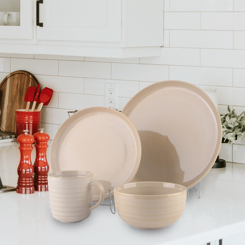 Vajilla Moderna De Cerámica De 16 Piezas Para 4 Personas Chefmaker Color Salmón Modelo Haim-s Calidad Premium