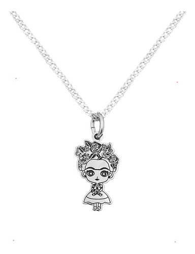 Dije Y Cadena Frida Kahlo Caricatura Plata 925 Con Envio