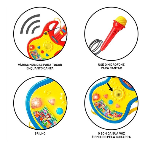 Imagem 3 de 5 de Guitarra Infantil C/ Microfone P/ Cantar C Som E Luz Dm Toys