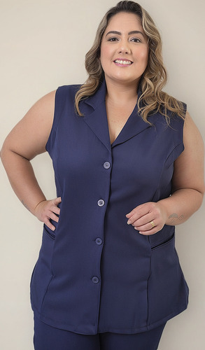 Kit 2 Colete Feminino Social Uniforme Plus Size Com 2 Bolsos
