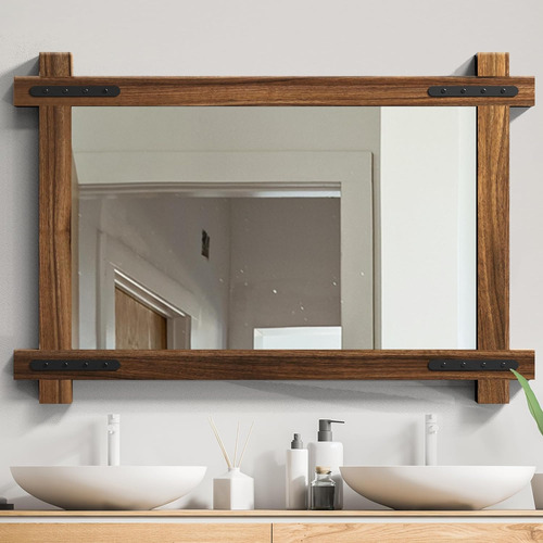 Espejo De Baño De Madera De Granja, Espejo De Pared Rústico 