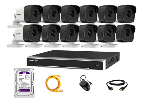 Camara Seguridad Ip Poe Exterior Kit 12 Hikvision Disco 2tb