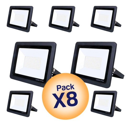 Pack X 8 Reflector Led 100w Alta Potencia Canchas 