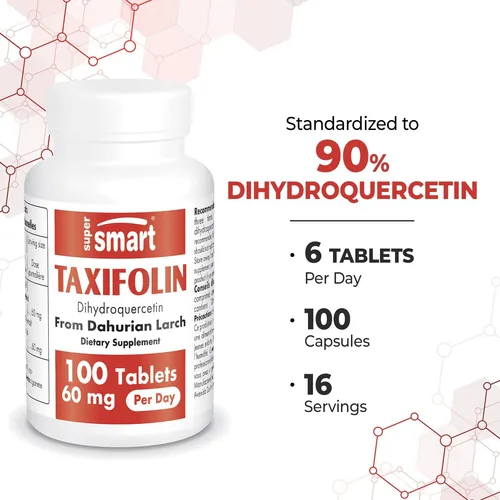Supersmart - Taxifolina Dihidroquercetina 60 Mg Por Día (90% Suplemento Dhq) - Extracto De Alerce Dahuriano Siberiano R