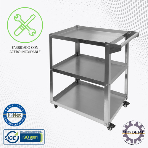 Carrito De Servicio Acero Inoxidable 3 Repisas Mindejal