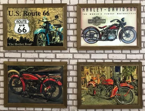 Quadro decorativo desenho moto Harley Davison marrom