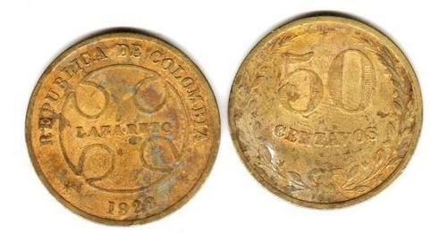 Rara Moneda De Colombia Leprosario Año 1928 De 50 Centavos