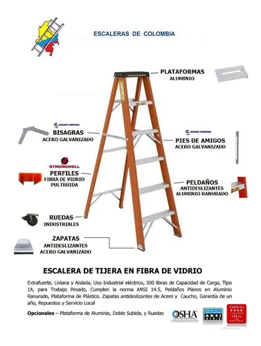 Escalera Certificada Frp Tijera Tipo I 12pasos/3.60m