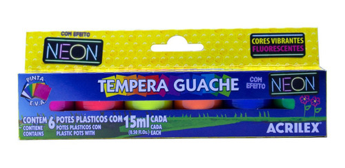 Tempera Escolar Neón Acrilex 6 Colores Surtidos X15ml