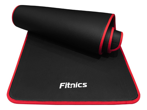 Mat Yoga Colchoneta 10mm Borde De Tela +bolso+correa Fitnics Color Negro/Rojo