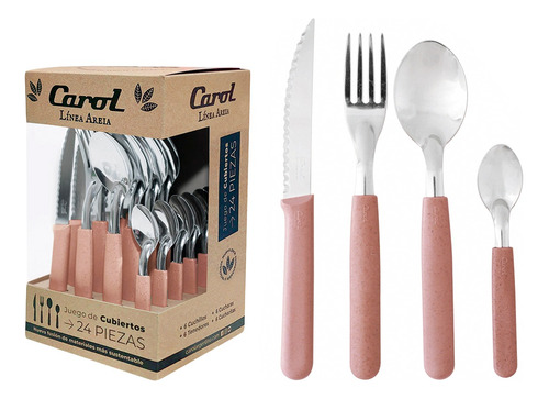 Set Cubiertos Carol X24 Tenedor Cuchillo Cuchara Cucharita Color Rosa