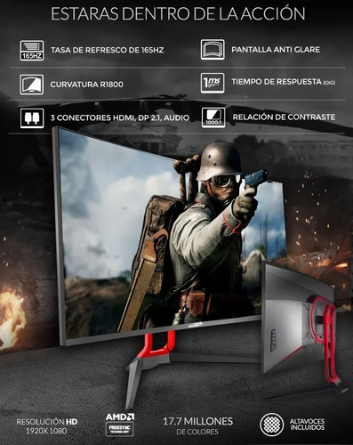 Monitor Pc Gamer 165hz Sentey 27 Curvo Full Hd C/parlantes