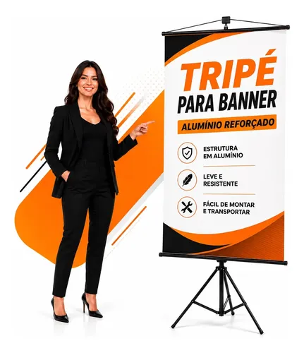 Tripé Banner 2.10m Regulável Aluminio Porta Banner Pedestal Preto