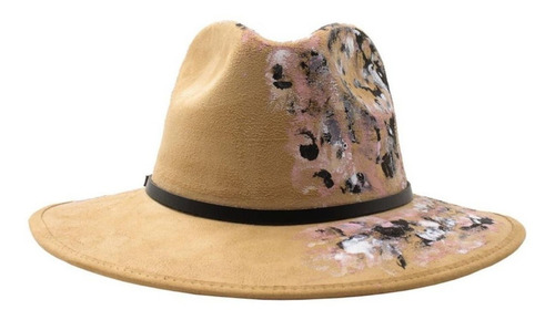 Sombrero De Piel Cafe Pintado A Mano Vintage Unisex Indiana