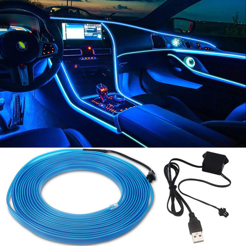 Cable Luz Neon Para Automovil Electroluminiscente Azul 16 Ft