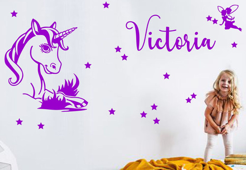 Vinilos Decorativos Infantil Unicornio Grande Nombre + Hada