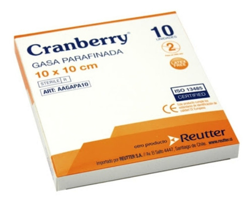 Gasa Parafinada Cranberry 10x10 Cms Caja 10 Unidades. 