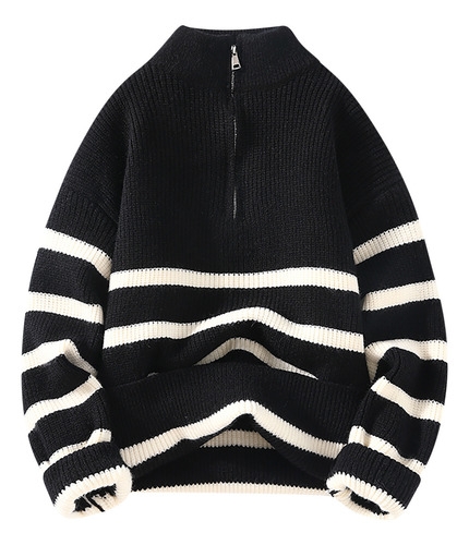 Sudadera De Punto A Rayas Con Cuello De Tortuga Y Cuello Red