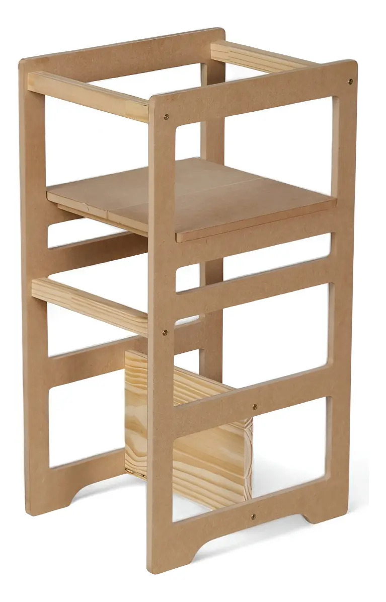 Torre Aprendizagem Montessori 4em1 Cadeirão Madeira Top Cor Crua