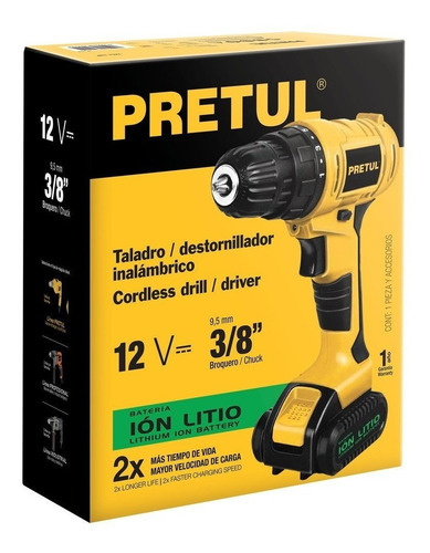 Taladro Destornillador Inalambrico 3/8 12 V Pretul Ion Litio