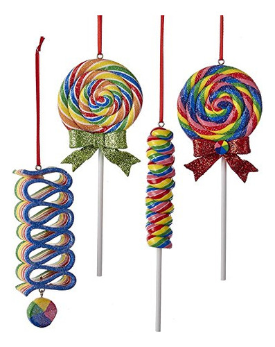 Kurt Adler Glitter Lollipop Adorno - 4 Surtidos: 2 De C...