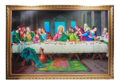 Marco decorativo enmarcado para sala de estar Santa Ceia, 69 x 99, color de pared, marco de color dorado