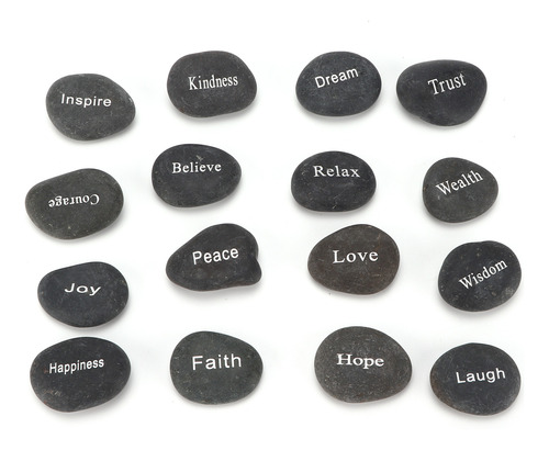 Piedras Grabadas Para Meditación, 16 Unidades, Runa Negra Ma