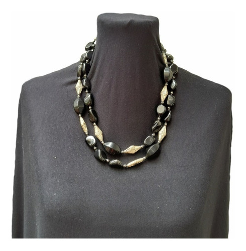 Clb0101 Collar Largo Piedra Onix Negro, Hematite